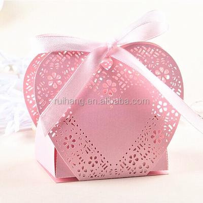 China Europe elegant and romantic love rose heart shaped laser cut candy gift boxes with ribbons for wedding party for sale