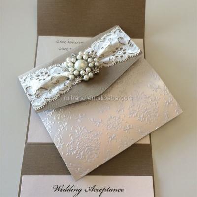 China Glamorous Vintage Africa Ribbon Invitation Holy Card High Quality Wedding Card for sale