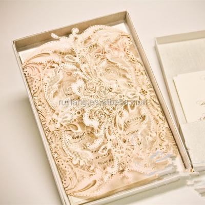 China Paper Gold Fold Laser Cut Wedding Invitation Card for sale