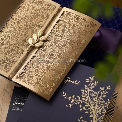 China Paper Lasercut / Engraved Gatefold Wedding Invitation Card With Luxury Pattern Hotfoil for sale