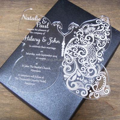 China Europe laser cut butterfly-shape acrylic wedding invitation with colorful printing for sale