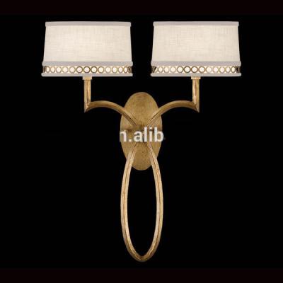 China 2020 Modern New Trend Modern Antique Brass Color Finished LED Home Wall Light Fixtures With Fabric Shade for sale