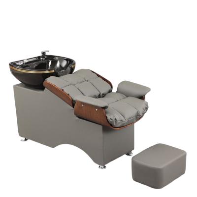 China Traditional factory outlet Salon Shampoo Station, Salon Hair Wash Chairs, PU Leather Shampoo Bed With Ceramic Bowl for sale