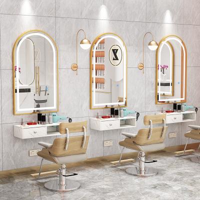 China Modern New Style Hair Salon Double-sided Mirror Salon Chair And Mirror Set Mirror Salon Station for sale