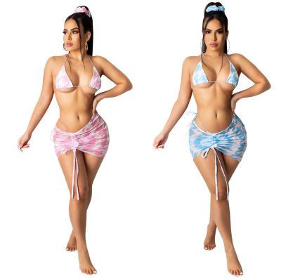 China New Breathable Europe and the United States Women's Sexy Split Swimsuit Four Piece Set with Scarf Beach and Pool Party Swimwear LS6427 for sale