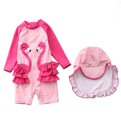 China Cute Long Sleeve One Piece Kids Swimsuit Quick Drying Little Kids Babies Flamingo Swimwear Prints Breathable Lovely Design for sale