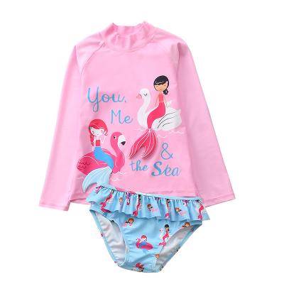 China Breathable Flying Ruffles Princess Swimsuit Sunscreen Long Sleeve Girl's Swimwear Scatter Baby Kids Swimwear for sale