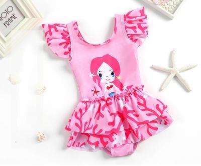 China Girl's Breathable One-Piece Ruffles Decor Floral Print And Cartoon Placement Print Swimsuit Children'S Swimwear for sale