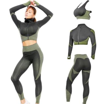 China OEM Breathable Ladies Yoga Sets Fitness Sports Bra And Leggings Yoga Wear 3 Pieces Set for sale