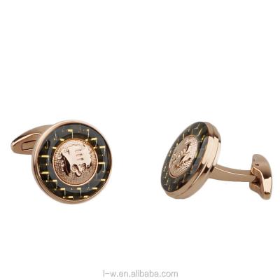 China Fashion Fashion Rose Gold Round Carbon Fiber Cufflinks for sale