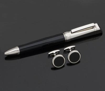 China office & School Pen Business Style Square Head Heavy Metal Ballpoint Pen and Cufflinks Luxury Set for sale