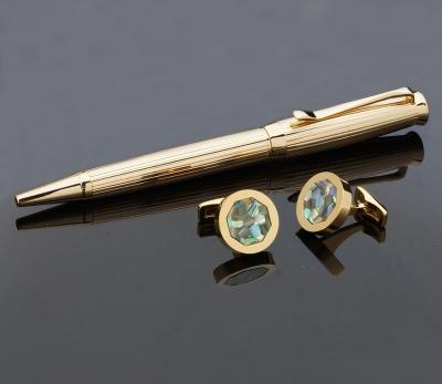 China office & School Pen Solid Color Stripe Metal Ballpoint Pen And Colorful Seashell Cufflinks Set As A Gift for sale