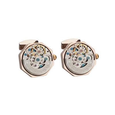 China Steampunk Stainless Steel Movement Cufflinks Gear Octagonal Working Mechanical Cufflinks for sale