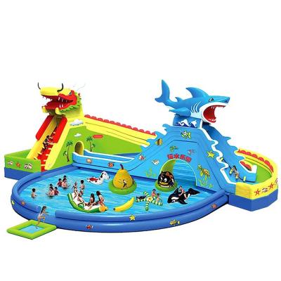 China Custom Popular Outdoor PVC Bounce Water Slides With Pool Equipment For Kids And Adults for sale