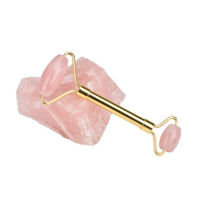 China Portable/Cool/Comfortable/Double Rollers Facial Massage Beauty Tools Pink Mounted Quartz Jade Face Massager Jade Stone Roller for sale