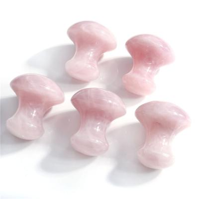 China Wholesale Natural Body Stone Rose Quartz Mushroom For Face Slimming Jade Hand Held Roller for sale