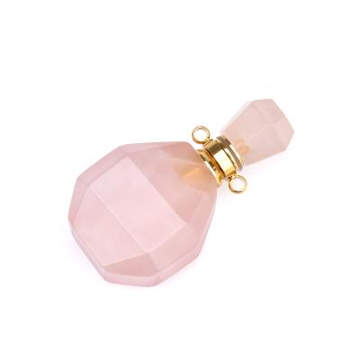 China FASHIONABLE Shaped Perfume Bottle Aromatherapy Pendant Rose Quartz With Rose Gold Chain Perfume Oil Bottle for sale