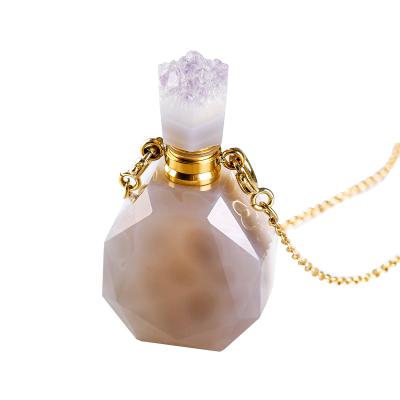 China FASHIONABLE Fluorite Essential Oil Bottle For Pendant Necklace Tooth Natural High Quality Crystal Perfume Bottle for sale