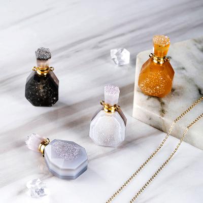 China FASHIONABLE Perfume Bottle Pendant For Women Crystal Bottle Crystal Necklaces Faceted Crystal Stone Pendant for sale