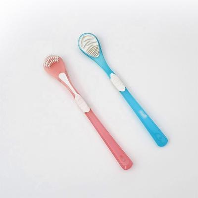 China Manual Home Use Efficient and Special Functional Soft Rubber and Transparent Handle Tongue Cleaner and Scraper 2 Sides Heads with Custom Colors for sale