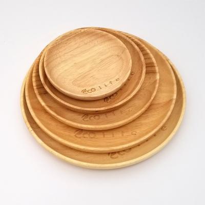 China Different Sizes Disposable Round Flat Food or Fruit Dish Wooden Dishes With Customized Mark for sale