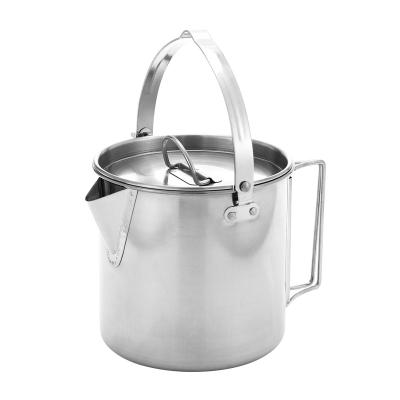 China Outdoor Activity Kettle Picnic Stainless Steel Pot Folding Handle Camping Hanging Coffee Pot for sale