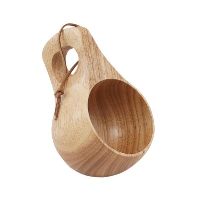 China Rubber Wood Outdoor Camping Coffee Lanyard Mug Milk Water Traveling Portable Travel Mug for sale