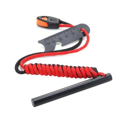 China Outdoor Camping Increasing Displacement Multifunctional Scraper 10*100mm Ferro Rod Outdoor Paracord Striker Whistle Flint Fire Starter Kit for Flammable Materials for sale