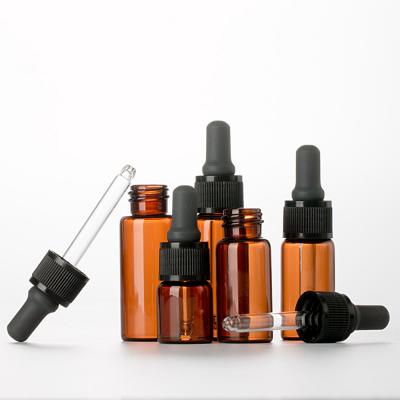 China 5ml 10ml 15ml 30ml 50ml 100ml Amber Cosmetic Bottles Glass Essential Oil Cosmetic Eye Dropper Bottles for sale