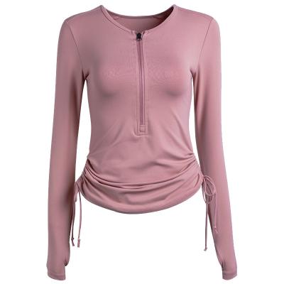 China Breathable Stretch Workout Tights Yoga Sexy Long Sleeve T-Shirt For Female Outdoor Gym Clothing Sports Fitness Elasticity Long Sleeve for sale