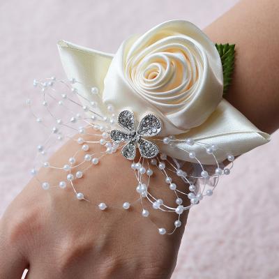 China Wholesale Realistic Artificial Wrist Flower For Wedding Party DIY Accessories Ribbon Bridesmaid Hot Selling Wrist Flower for sale