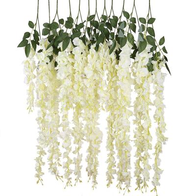 China Eco-friendly Plastic Yarn Luyue Silk + Artificial Wisteria +iron Flowers Vines Wedding Decor Flower Garland 97cm for sale