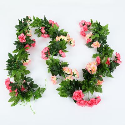 China Home Decoration Rose Vine Flower Vines Artificial With Green Leaves Hanging Garland Wedding Party Decor Double Home Colors Flower Rattan for sale