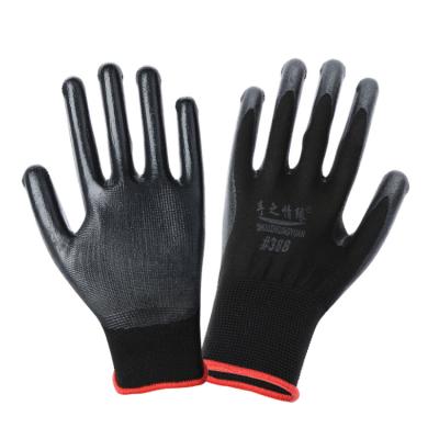 China Antistatic 13 Pin Nitrile Glove Black Polyester Nylon Case Nitrile Coated Work Glove for sale