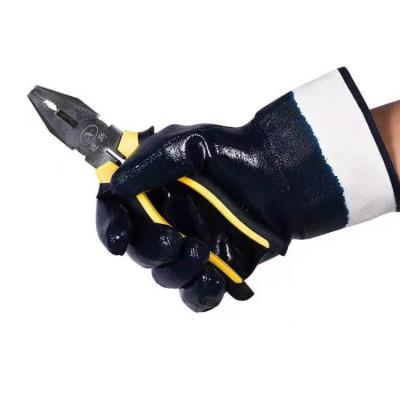 China Anti-Static Fully Coated Blue Nitriles With Yellow And Blue Gloves Knitted / General Nitrile Series for sale