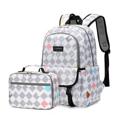 China Portable Ladies Backpack Two Piece Package Checkered Sweet Ladies Middle and High School Student Backpack with Lunch Bag for sale