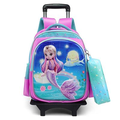 China Latest\fasion anime dog mermaid trolley backpack set with wheel for kid children school bag girls for sale