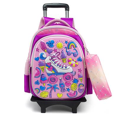 China Latest\fasion New designer student children backpack with wheels 3D mermaid boy girl trolley school bags set for sale