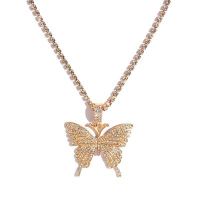 China Environmental Friendly Fashion Jewelry Party Punk Gift For Unisex Shiny Large Crystal Butterfly Pendant Necklace Rhinestone Chain Choker Necklace for sale