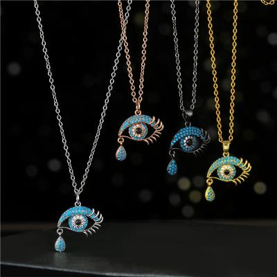 China Environmental Friendly Copper 18K Crystal Rhinestone Blue Eye Charm Necklace Devil's Eye Gold Plated Necklaces Women Fashion Jewelry for sale