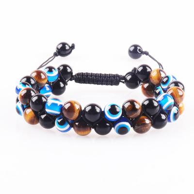 China Black Over-Layer Woven Double Row Woven Devil's Fashion Amazon Tiger-Eye Bangle Obsidian Magnet Eye Bracelet for sale