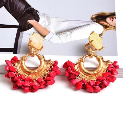 China Fashion CLASSIC ZA overstated large turquoise statement earrings stone colorful stone earrings colorful stone earring for sale