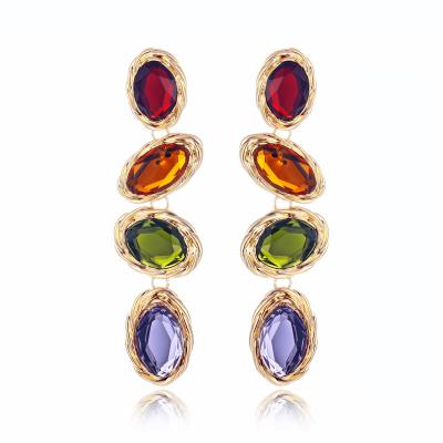 China CLASSIC Colorful Rhinestone Metal Gold Long Drop Earrings Shape Trend Fine Crystal Jewelry Accessories For Women Clear for sale