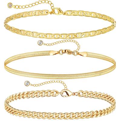 China TRENDY Fashion Classic Foot Jewelry Gold Plated Stainless Steel Adjustable Cuban Herringbone Chain Anklet Figaro Anklets For Women for sale