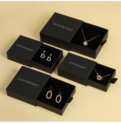 China Wholesale Custom Jewelry Box Logo Black Cardboard Paper Jewelery Packaging Drawer Box Ring Earring Necklace Bracelet Pink Jewelry Package for sale