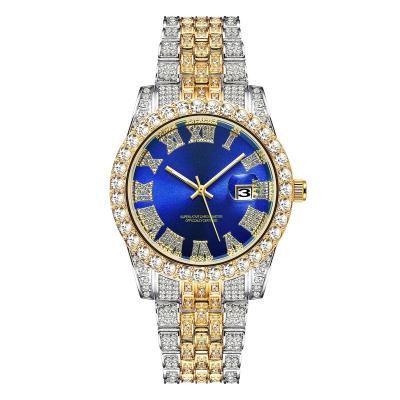 China Luxury Brand Men's Watch Outlet Business Leisure Quartz Wristwatches Full Diamond Watches Micro CZ Waterproof Iced Out Rhinestone Men's Wristwatches for sale