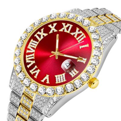 China Waterproof Hot Sale Custom Bling Hip Hop Luxury CZ Diamond Watches Women Iced Out Quartz Watches Blue Silver Gold Dial Men Wrist Watch for sale