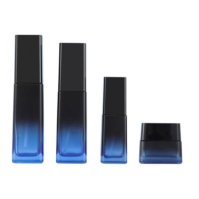 China Skin Care Glass Bottle Jar Cosmetic Packaging Set For Cosmetic Square Shape For Man 30ml 50ml 80ml 100ml 150ml 200ml for sale