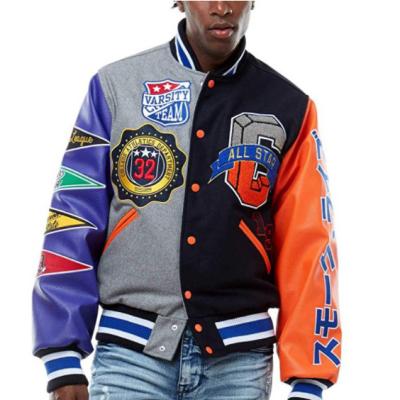 China OEM Windproof Embroidery Patches Custom Letterman Jacket Men Leather Sleeves Street Plus Size Coat Varsity Jacket for sale