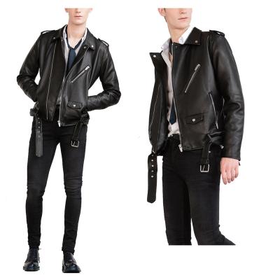 China Viable Wholesale Biker Jacket Custom Zips And Belt Mens Fashion Motorcycle Leather Jackets For Men for sale